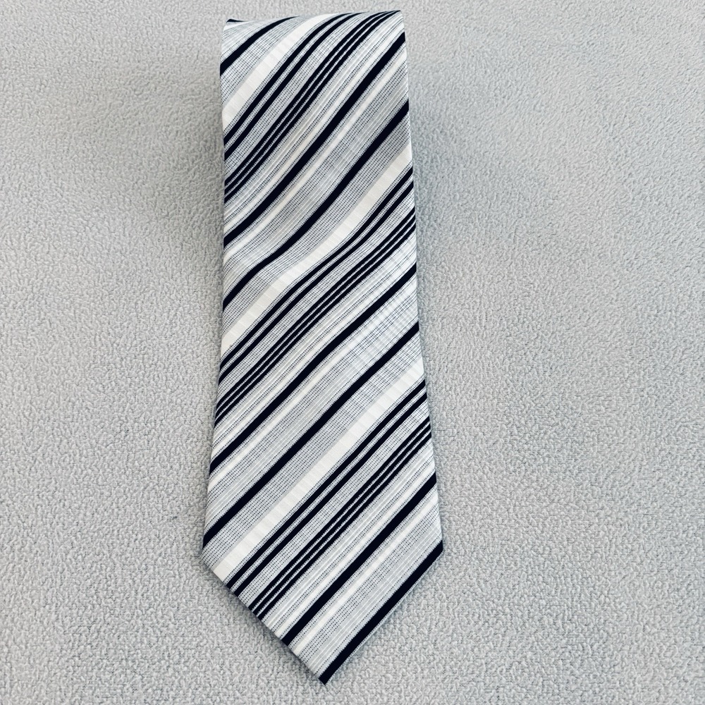 Rafael NY 100% Silk Neck Tie 58" 4" Black, Grey, White Diagonal Stripe